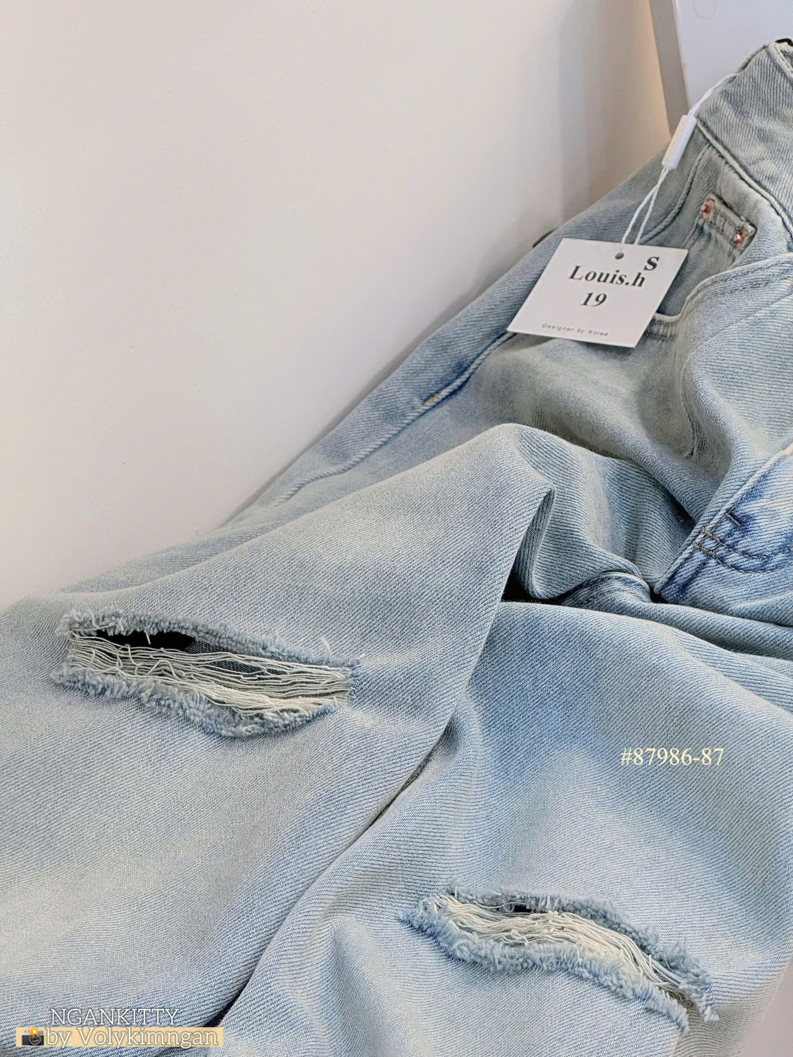 Quần jean suông rách 2 bên - Ảnh 4