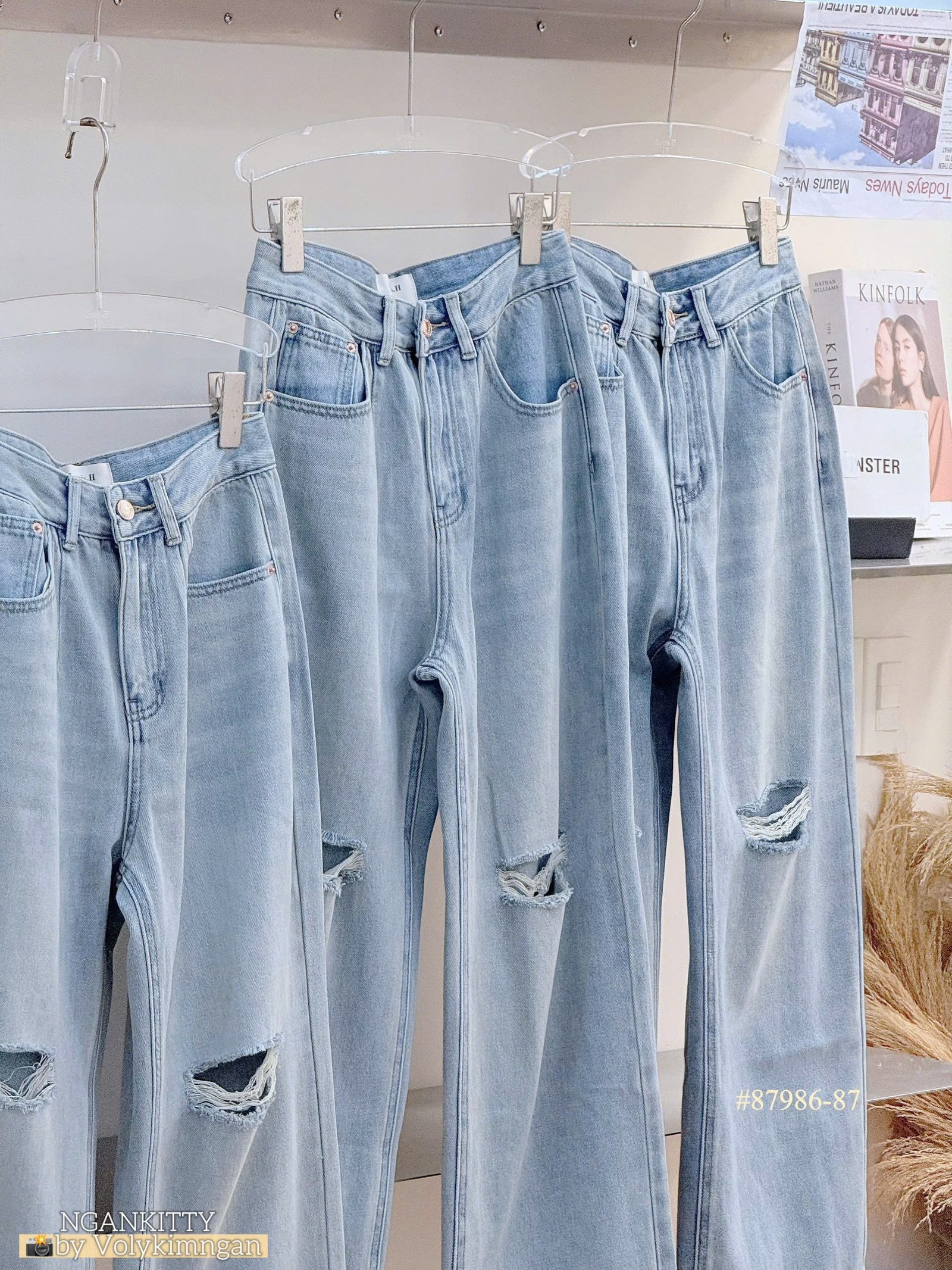 Quần jean suông rách 2 bên - Ảnh 2