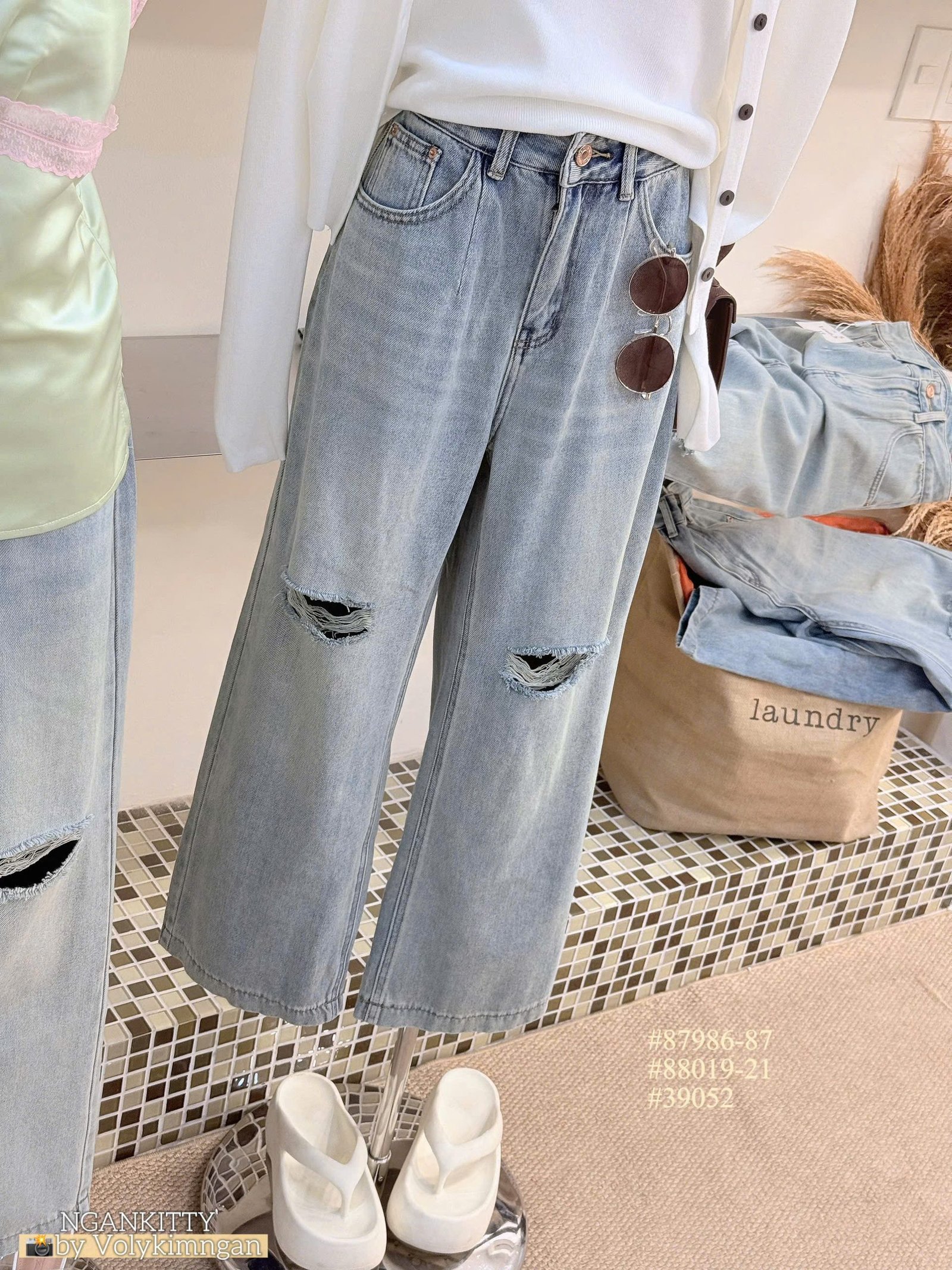 Quần jean suông rách 2 bên - Ảnh 11