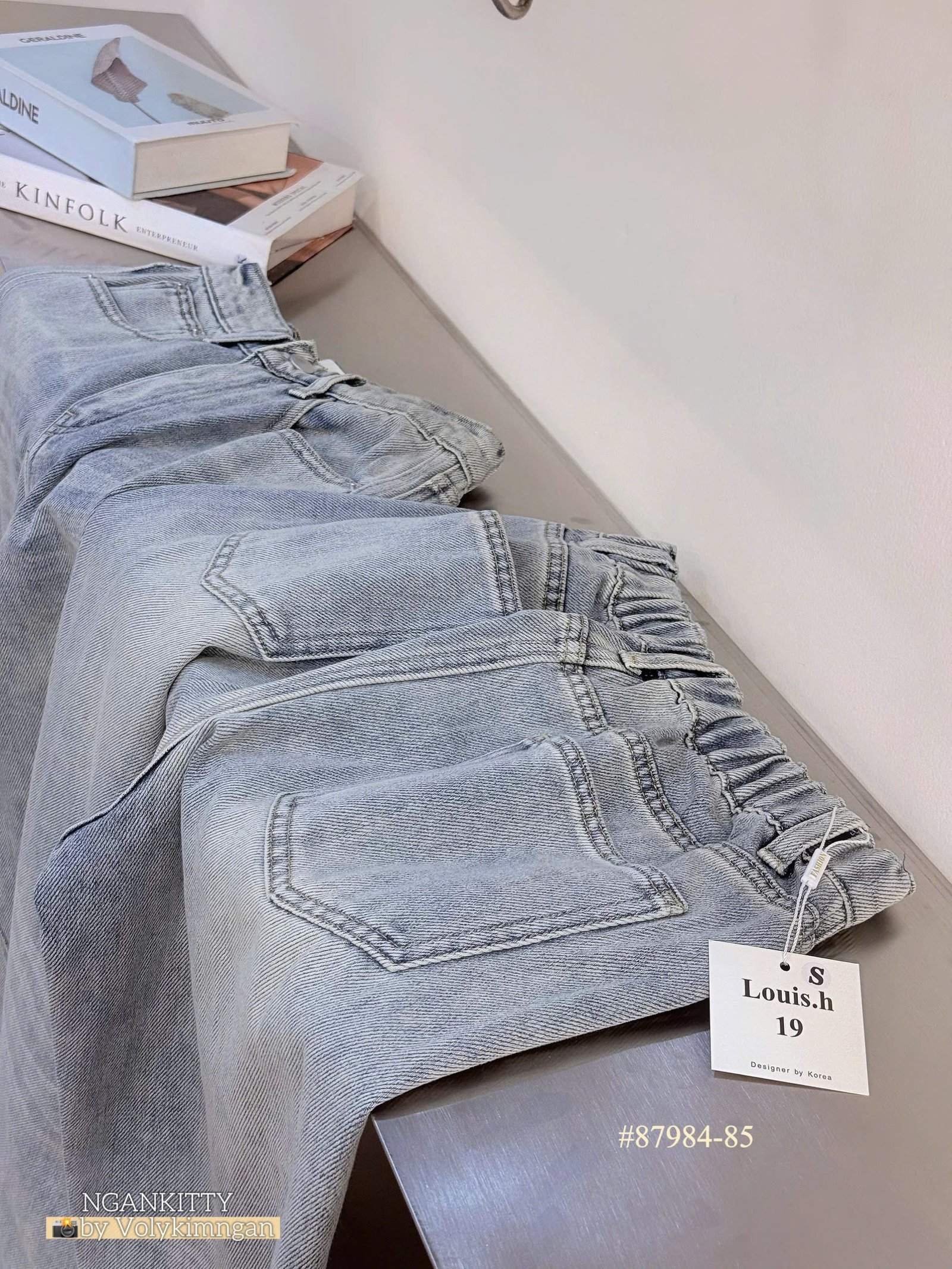 Quần jean baggy trơn sọc hông - Ảnh 3