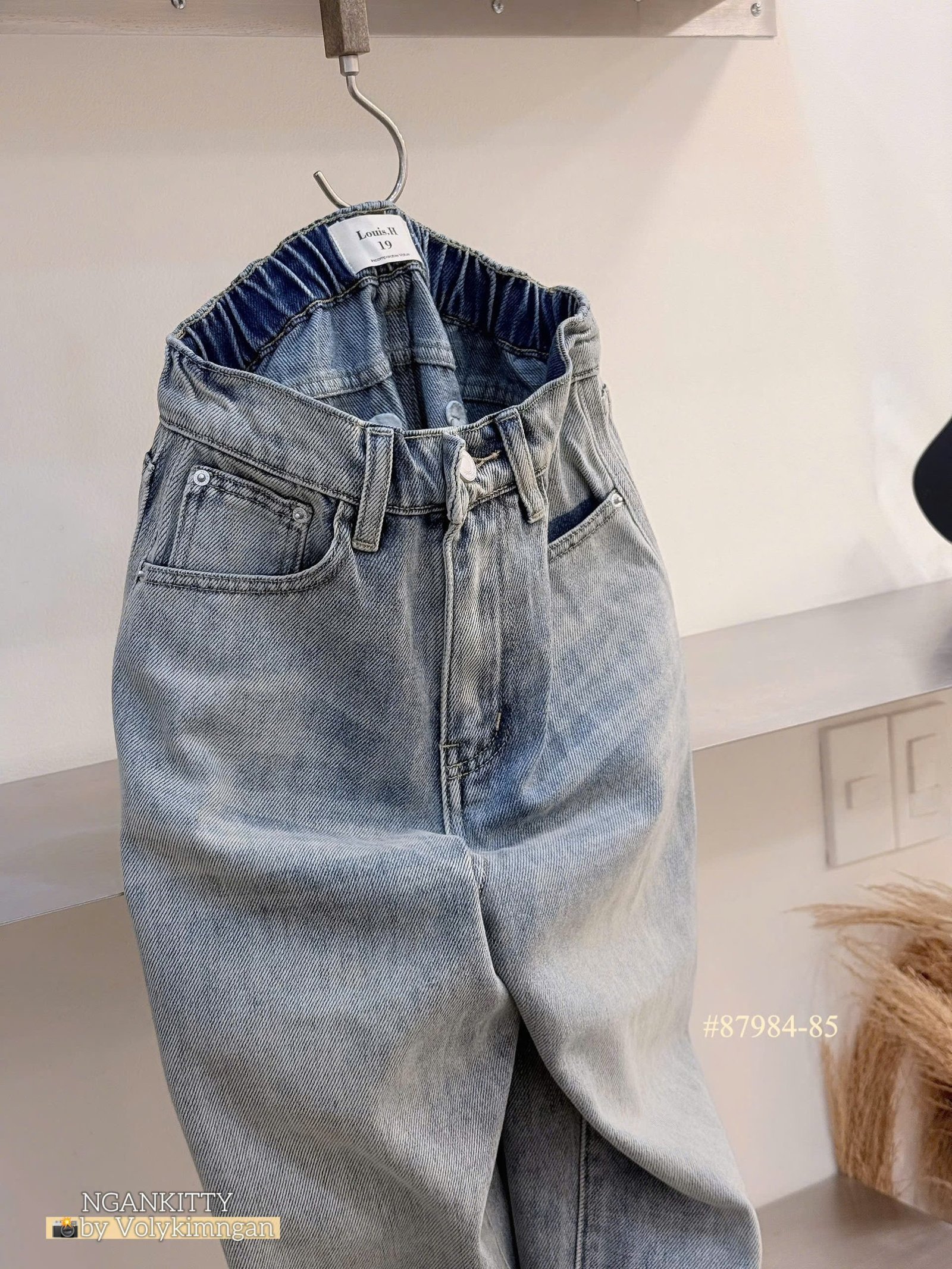 Quần jean baggy trơn sọc hông - Ảnh 4