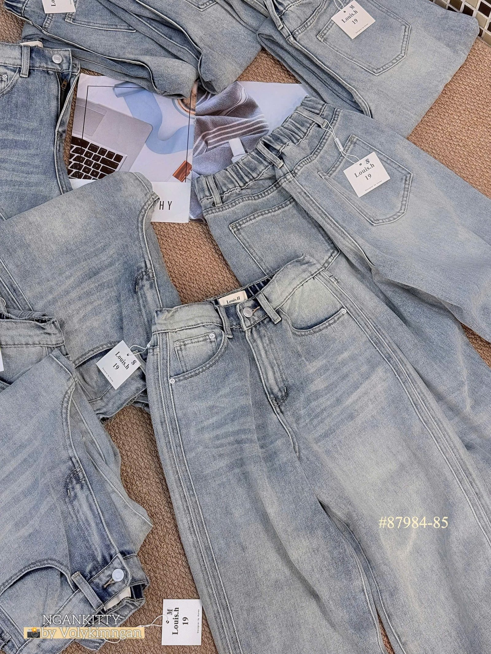 Quần jean baggy trơn sọc hông - Ảnh 5