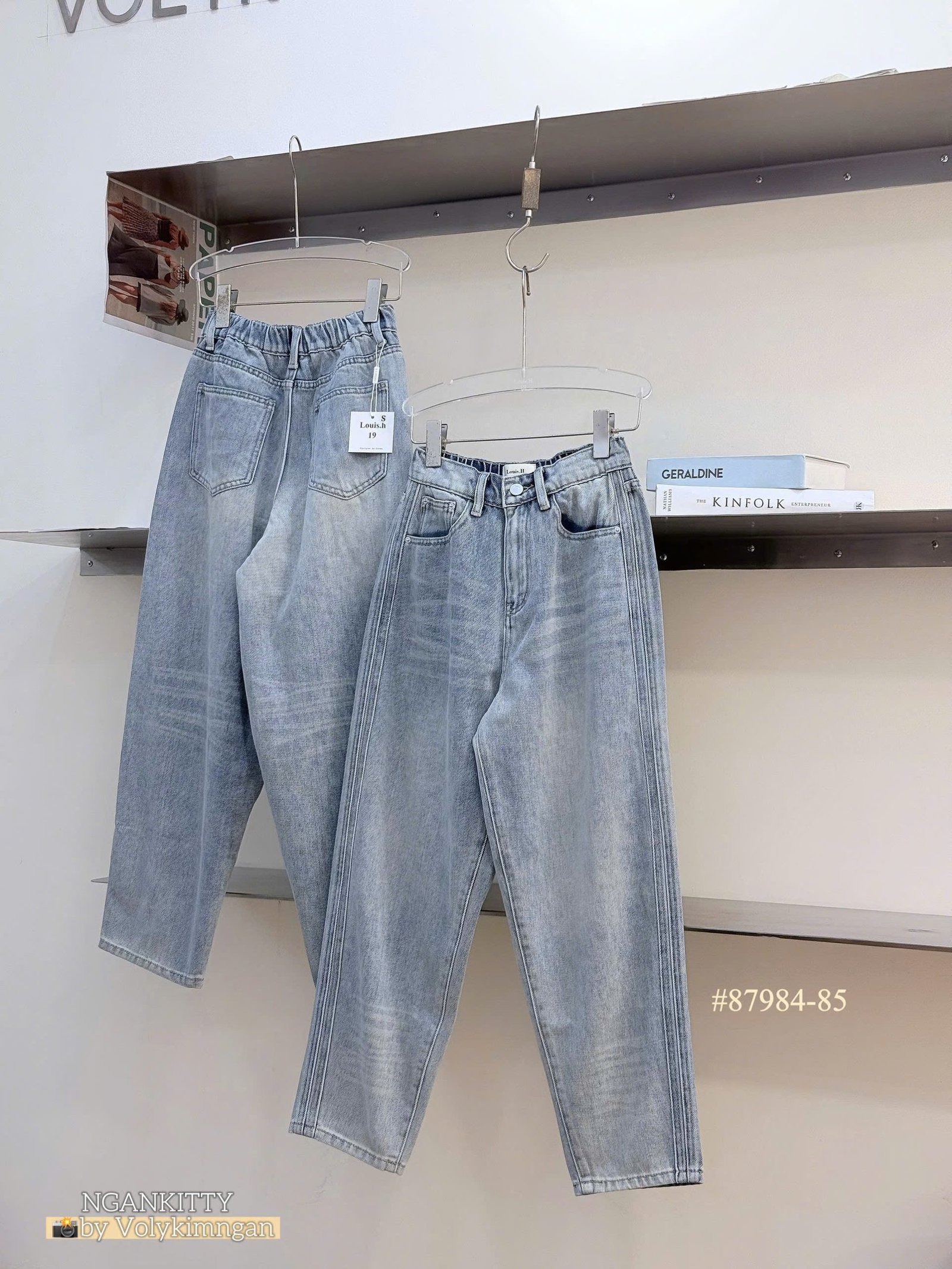 Quần jean baggy trơn sọc hông