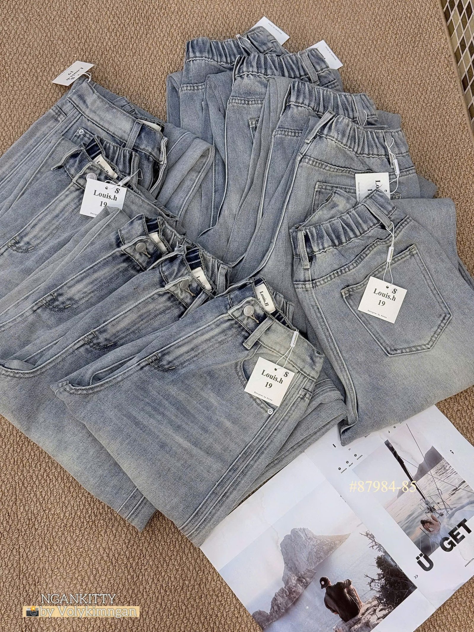 Quần jean baggy trơn sọc hông - Ảnh 7