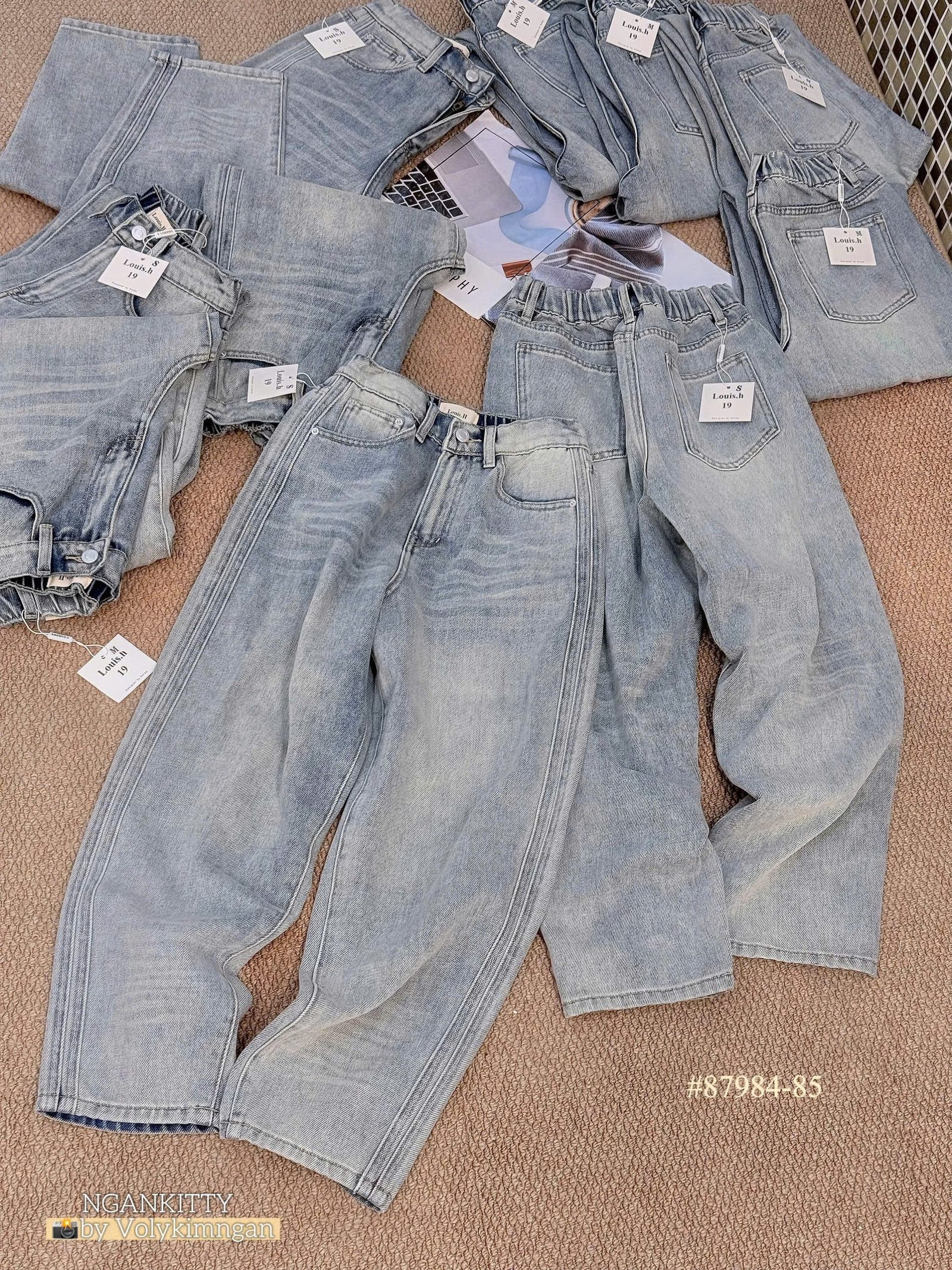 Quần jean baggy trơn sọc hông - Ảnh 8