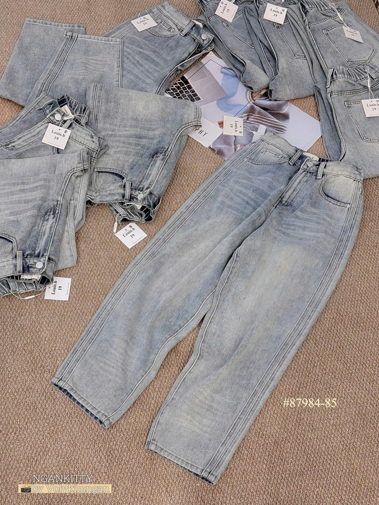 Quần jean baggy trơn sọc hông - Ảnh 9