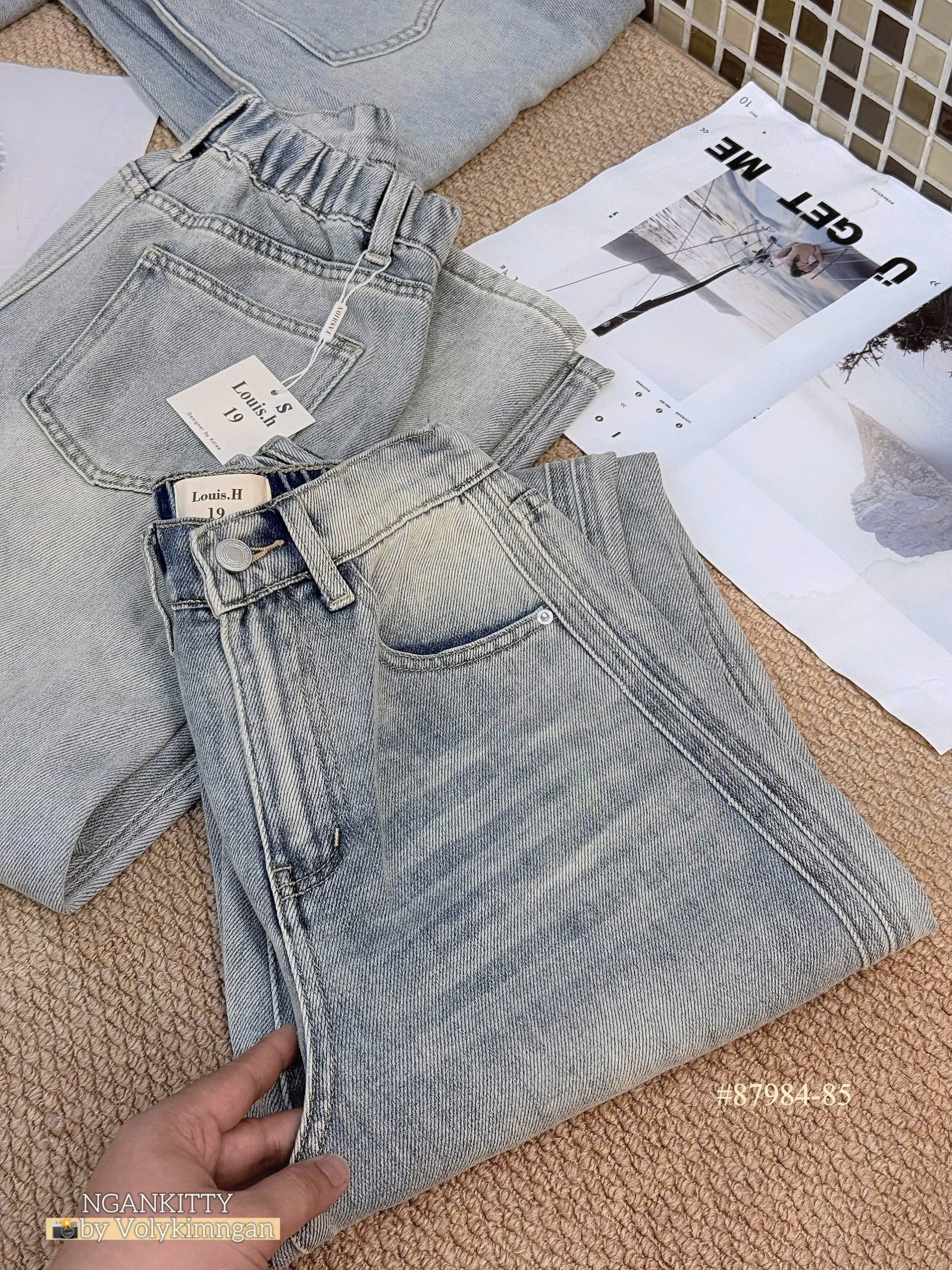 Quần jean baggy trơn sọc hông - Ảnh 2