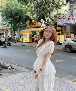 Set xô thêu cổ V quần ren