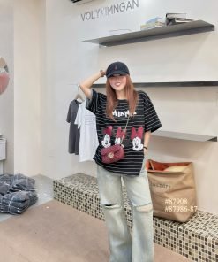 Áo Boxy sọc minnie nơ