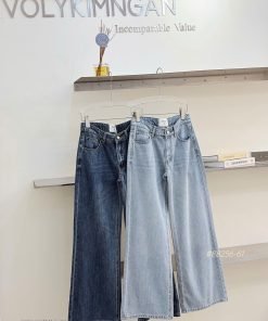 Quần jean suông lưng thấp wax nhẹ