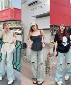Quần jean suông rách 2 bên