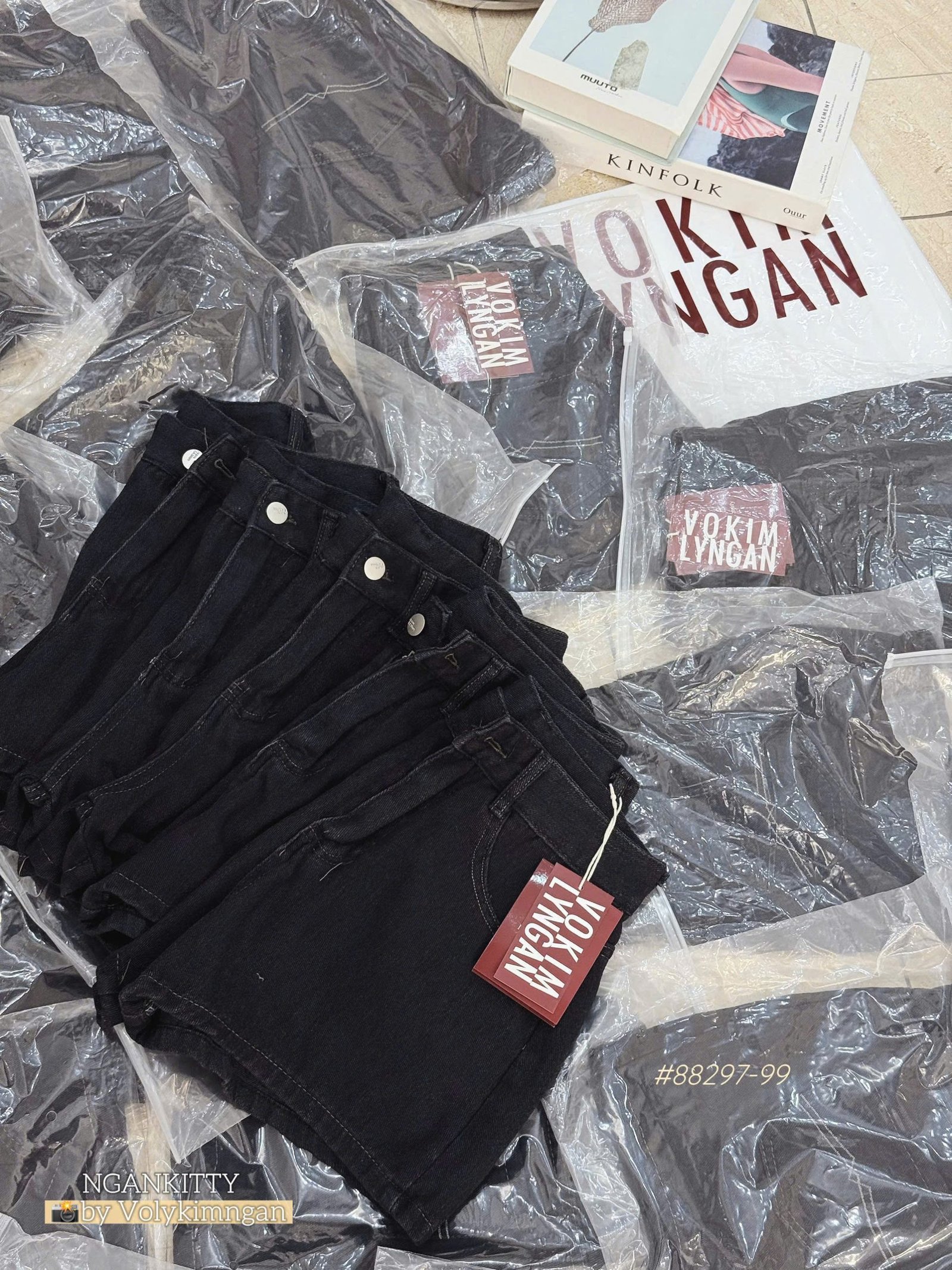 Quần short jean túi sau kiểu - Ảnh 2