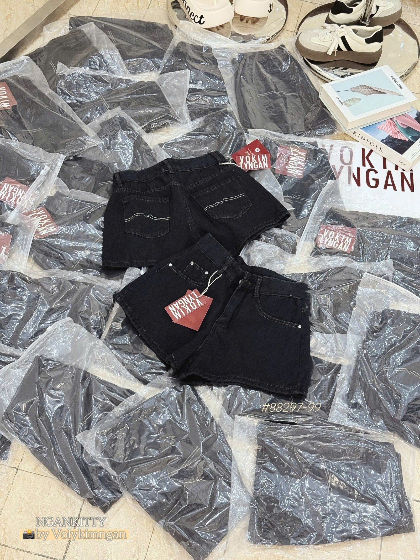 Quần short jean túi sau kiểu - Ảnh 8