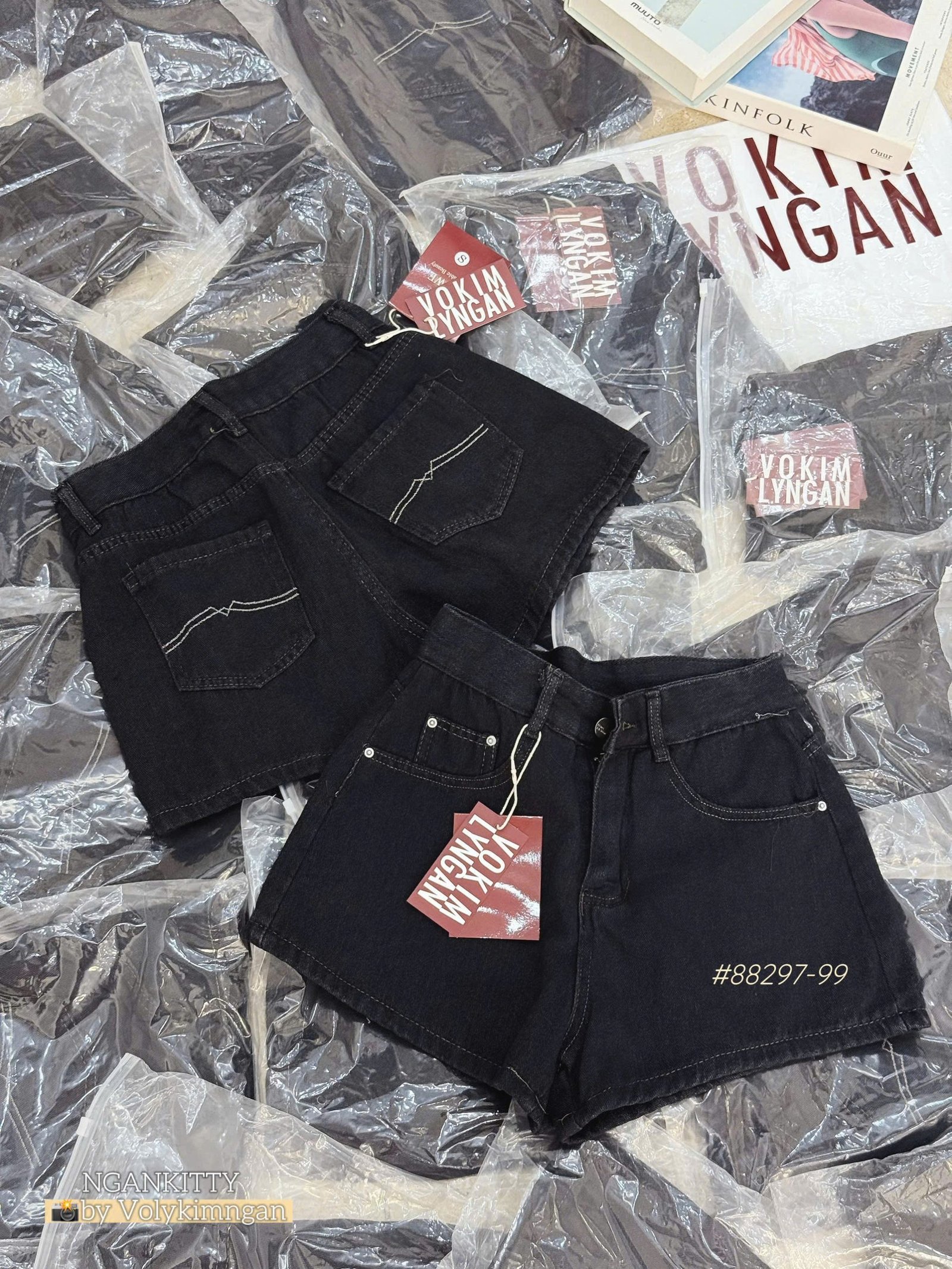 Quần short jean túi sau kiểu - Ảnh 4