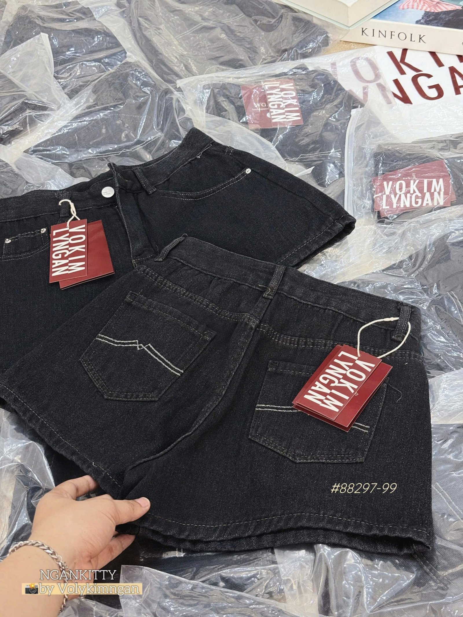Quần short jean túi sau kiểu - Ảnh 3