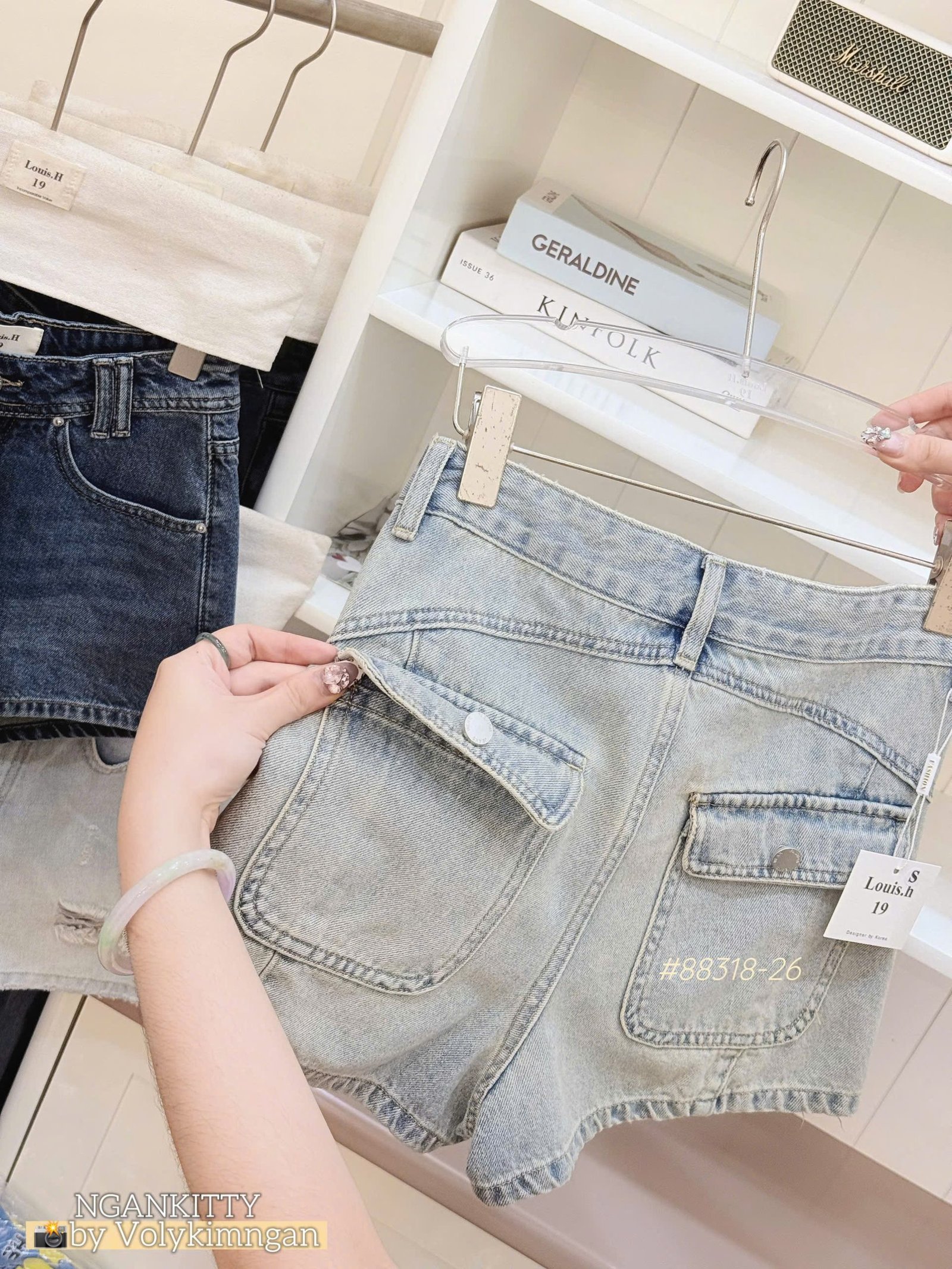 Quần short jean mix túi kiểu - Ảnh 2