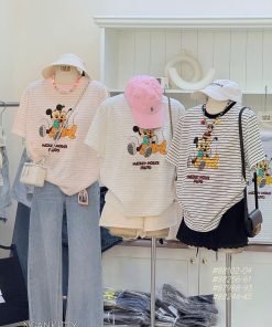 Áo sọc Mickey & Pluto - Hồng