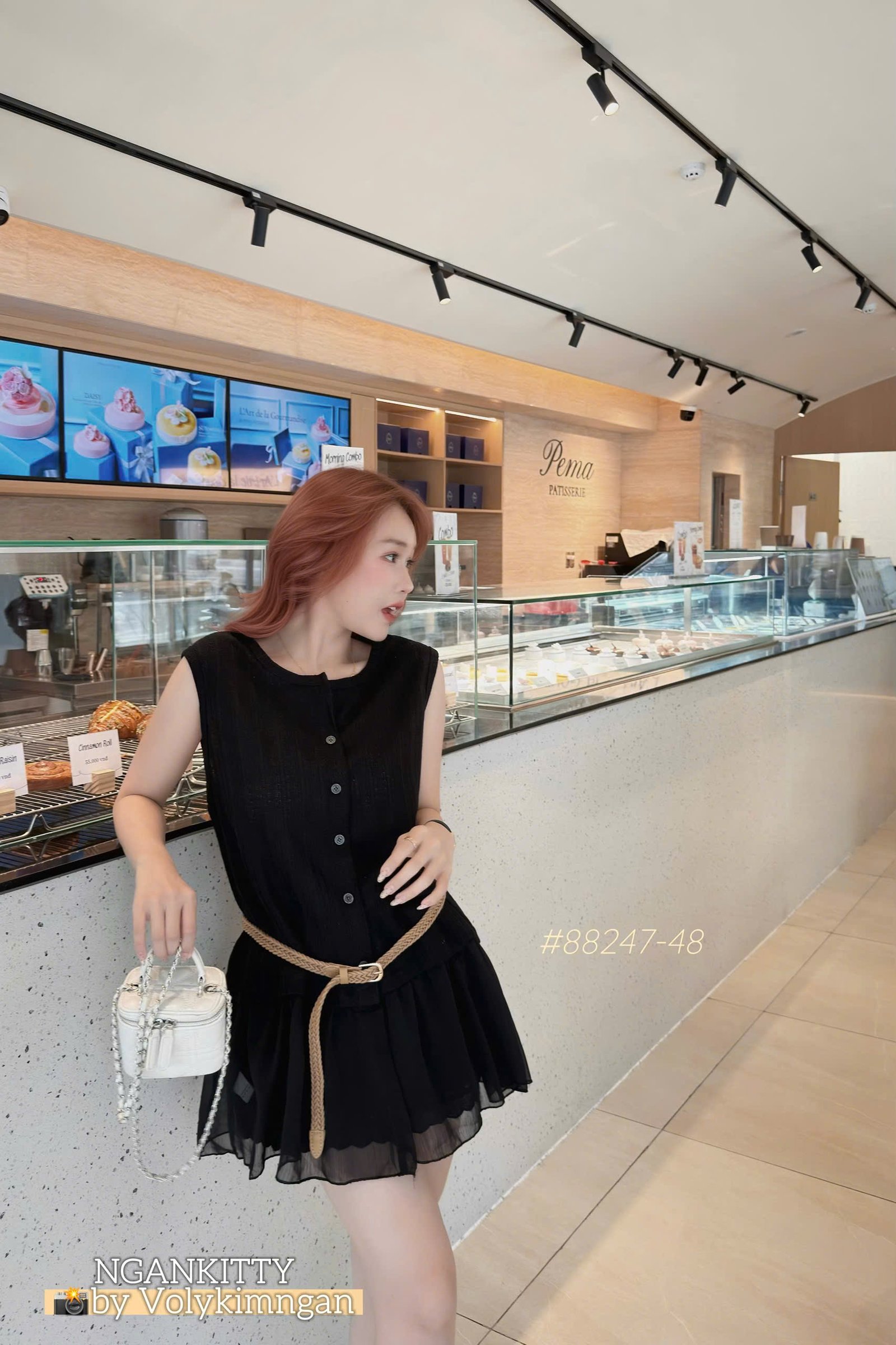 Đầm sn mix chân voan kèm belt - Ảnh 3