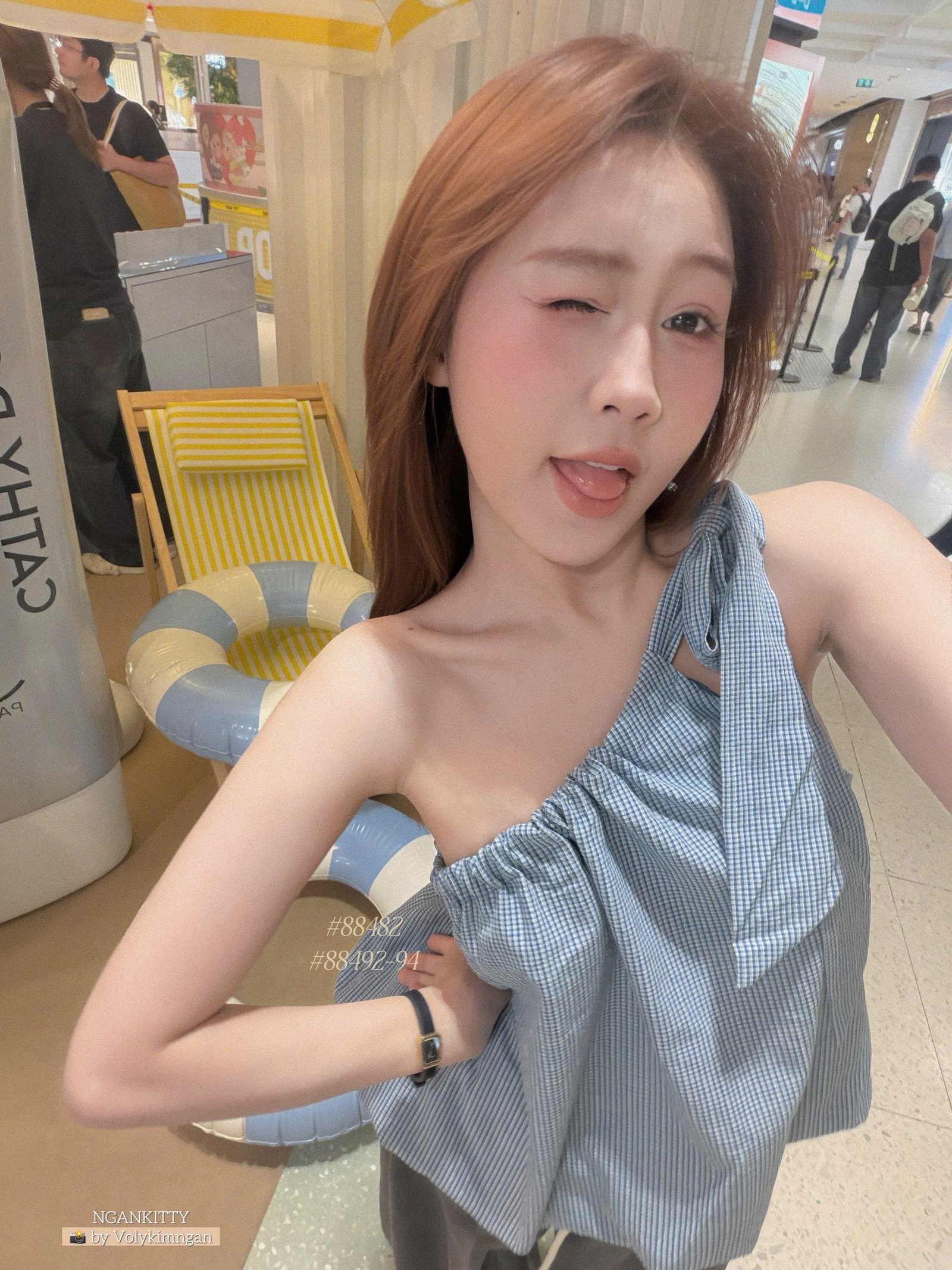 Áo caro xéo nơ vai - Ảnh 3