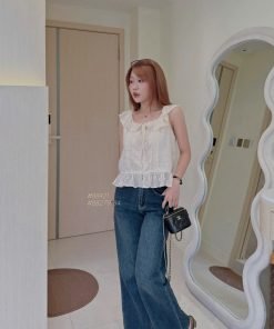 Áo sn xô ren cổ bèo nơ
