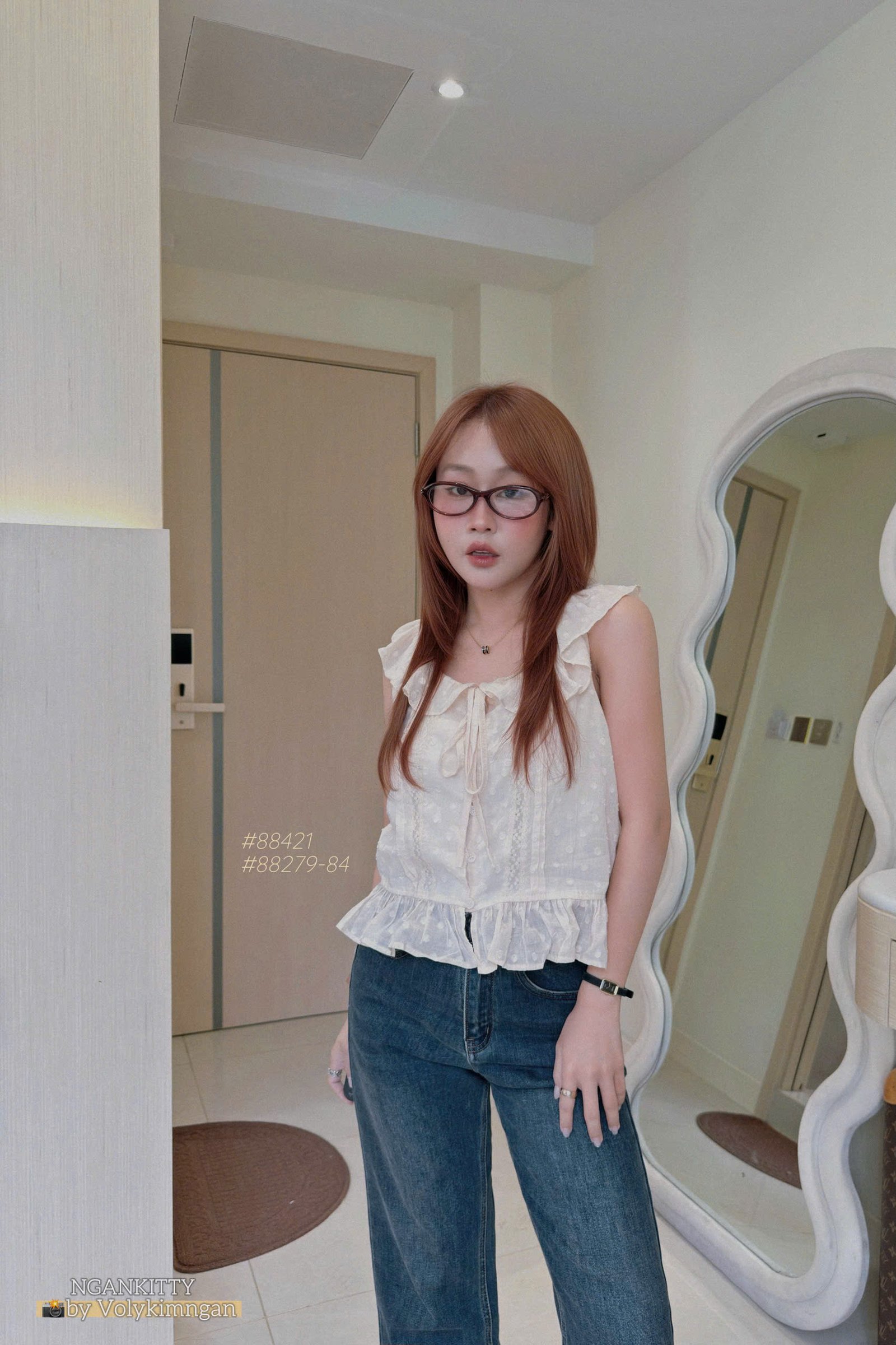 Áo sn xô ren cổ bèo nơ - Ảnh 6