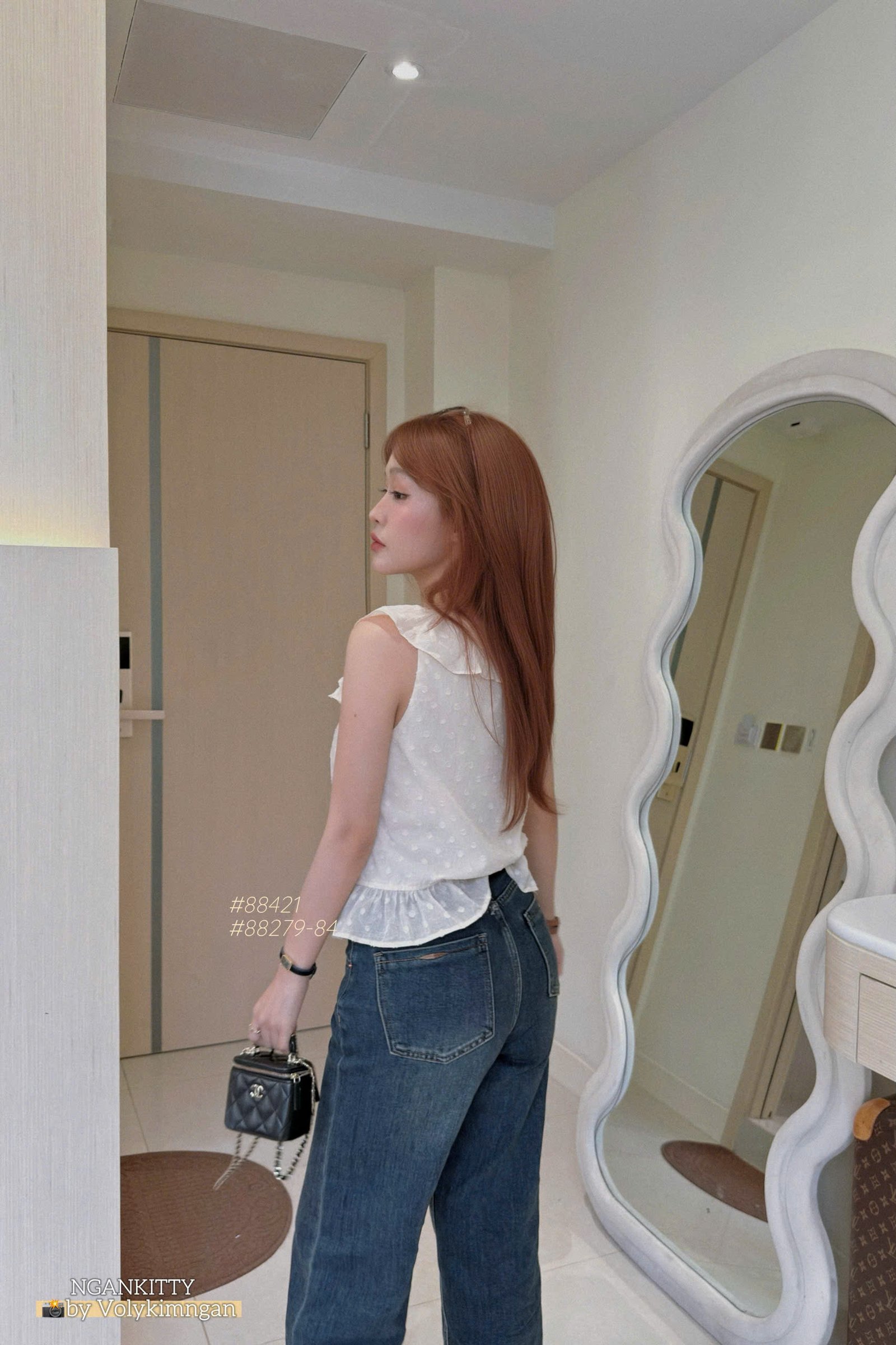 Áo sn xô ren cổ bèo nơ - Ảnh 2