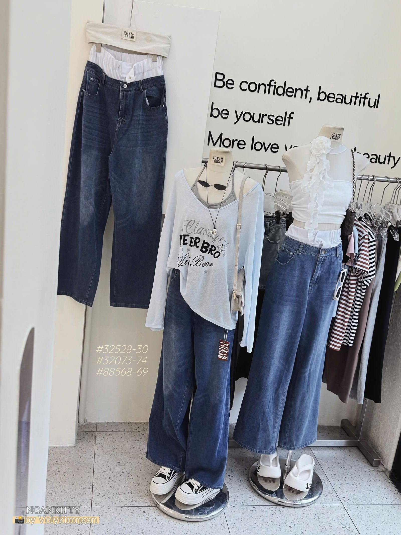 Quần jean lưng phối trắng vibe