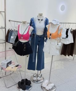 Áo crop sọc 2 dây khoá sắt