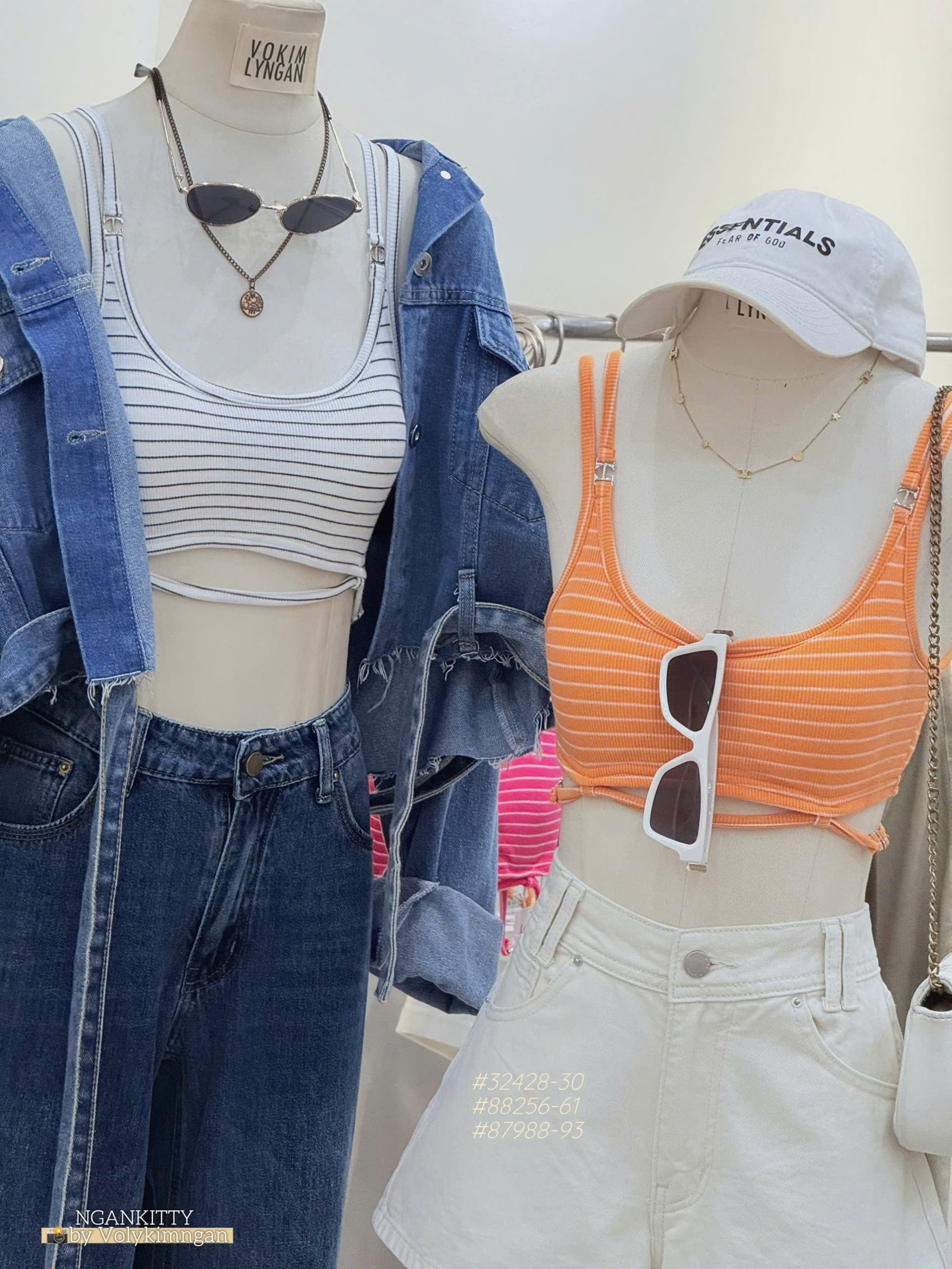 Áo crop sọc 2 dây khoá sắt - Ảnh 2