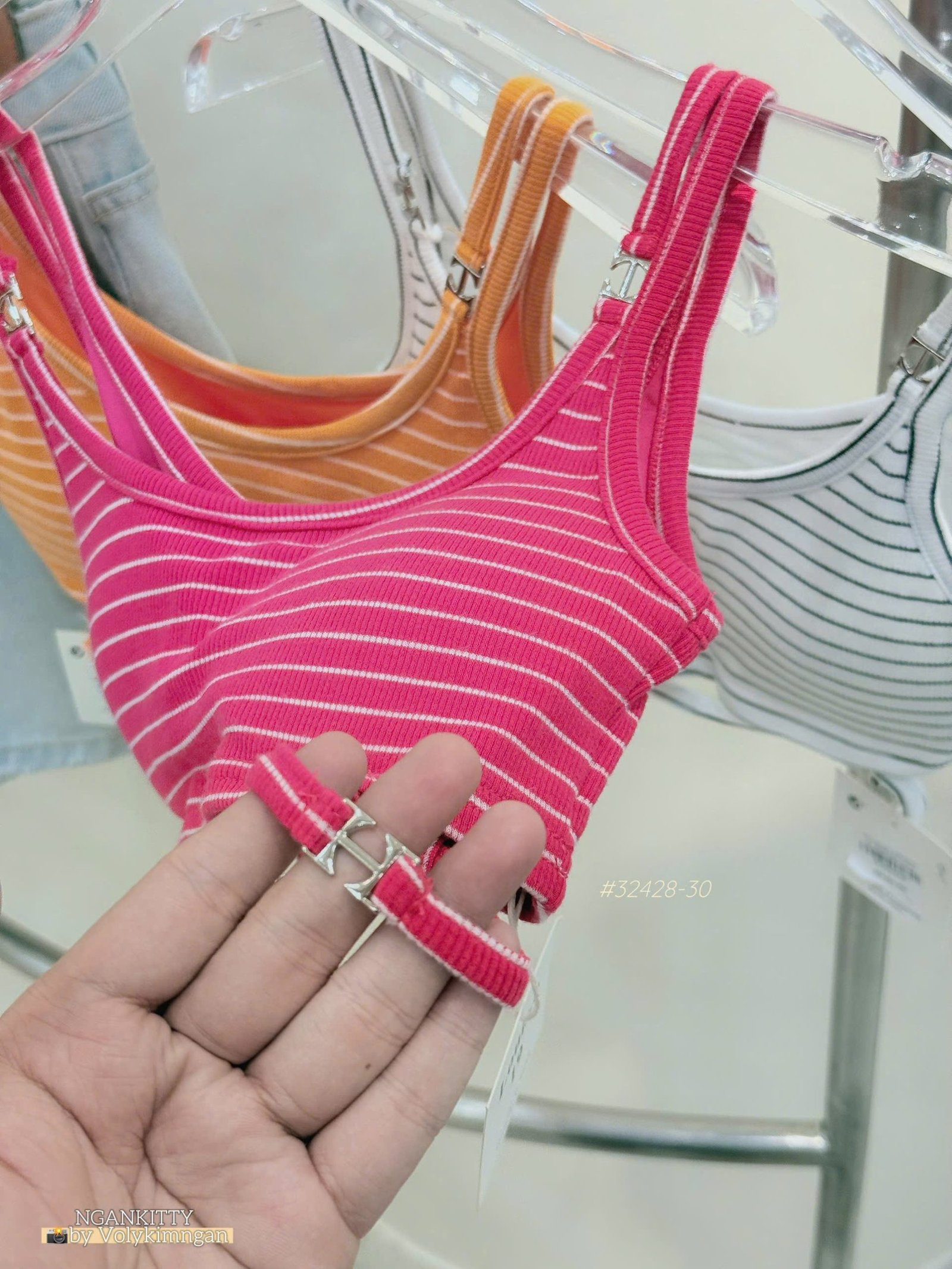 Áo crop sọc 2 dây khoá sắt - Ảnh 6