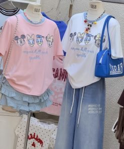 Áo Mickey & Daisy thêu viền xanh