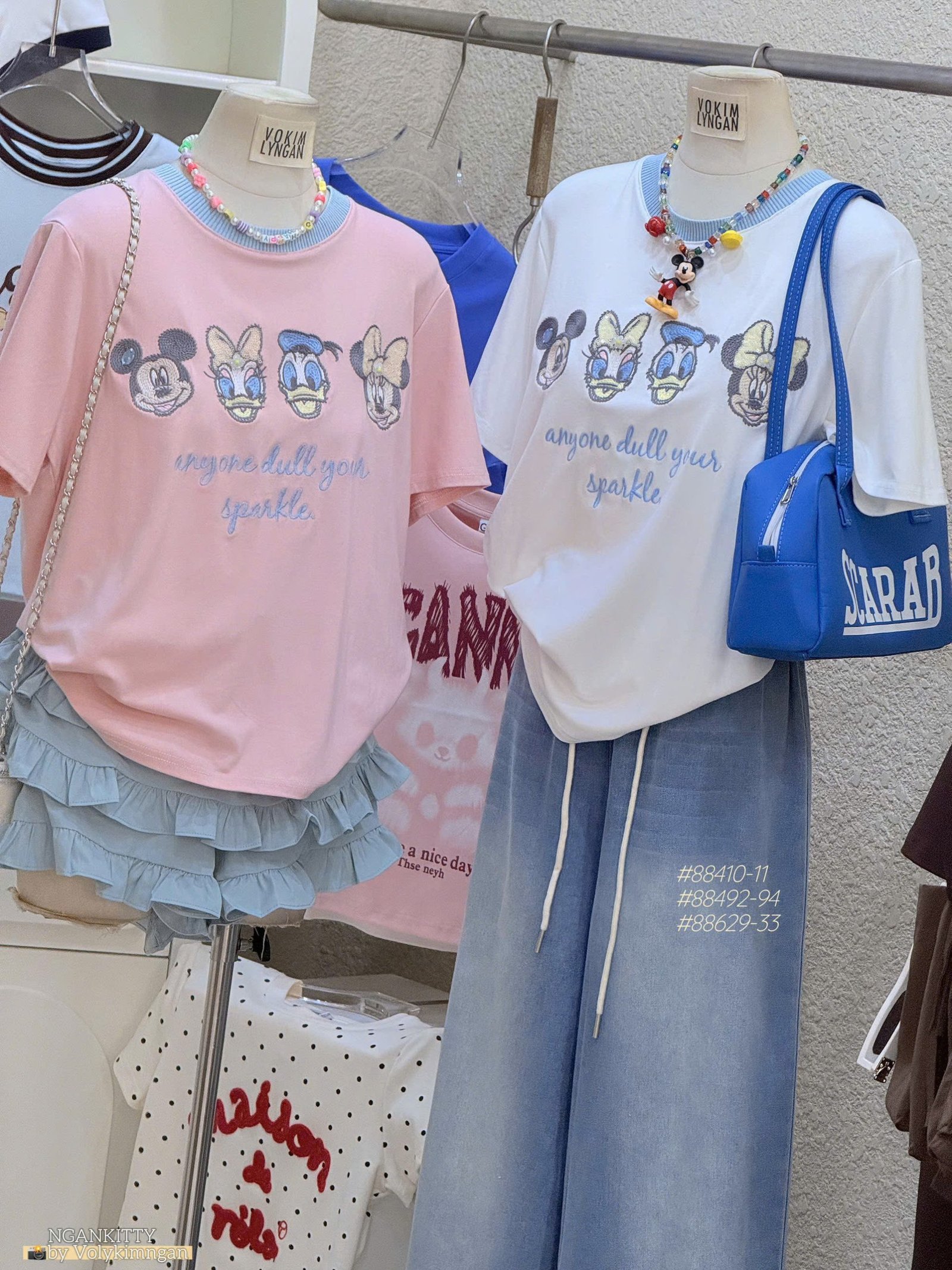 Áo Mickey & Daisy thêu viền xanh