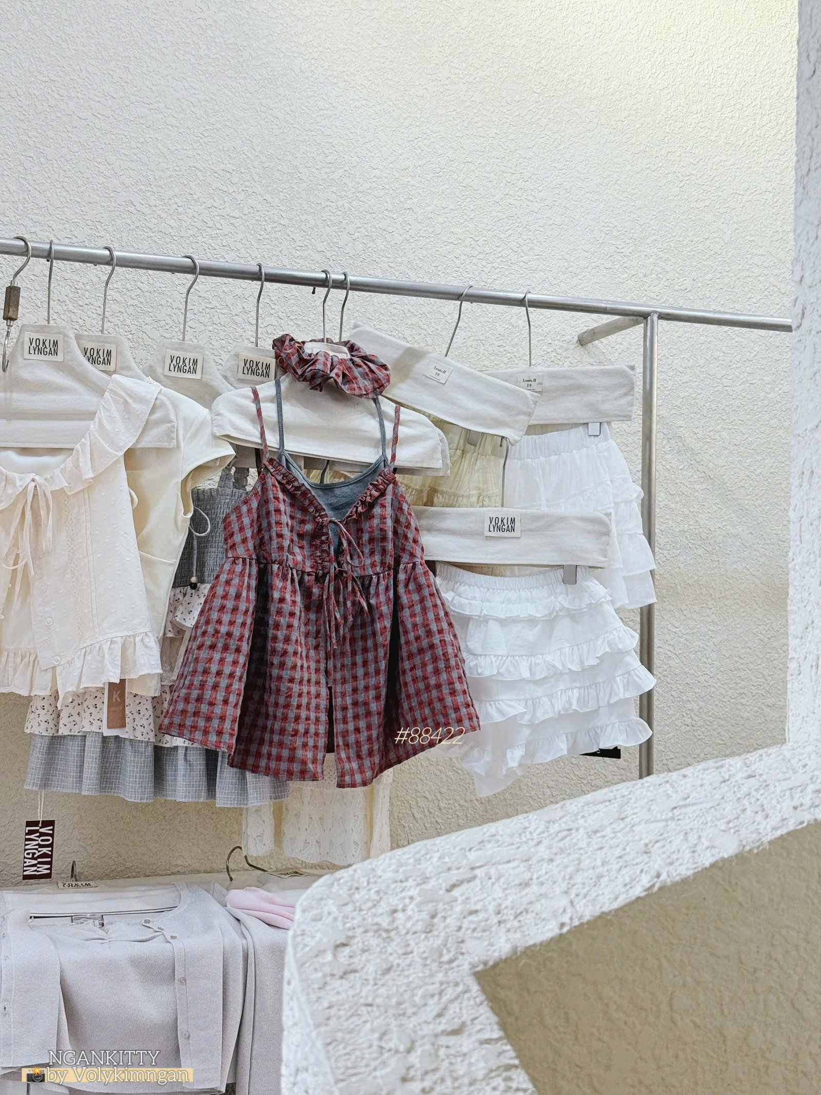 Set áo 2s váy caro bèo + cột - Ảnh 9