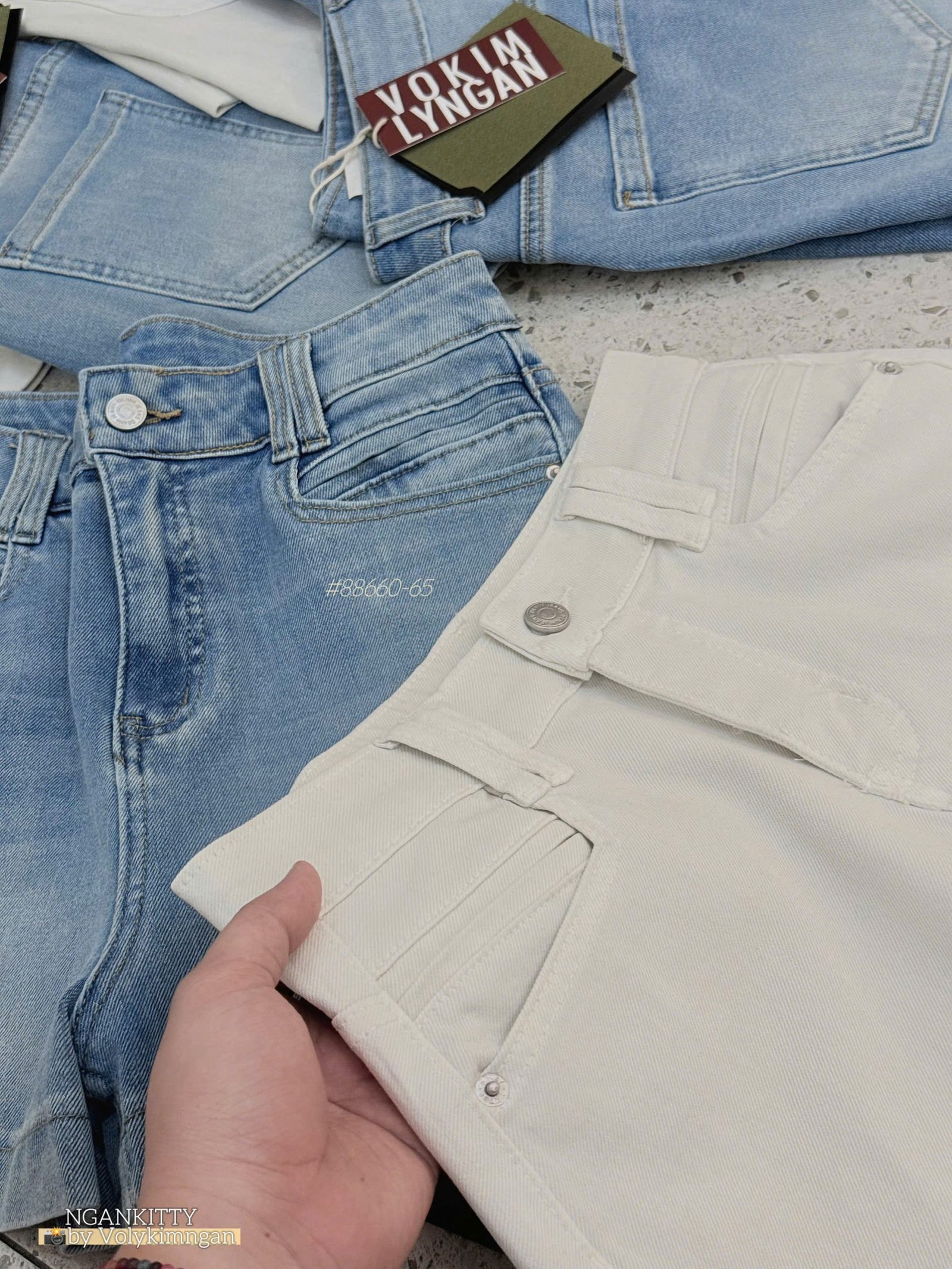 Quần short jean túi mổ - Ảnh 4