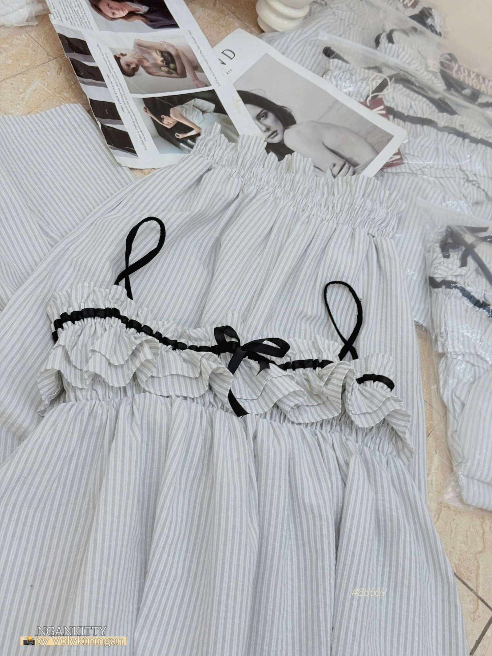 Set sọc 2s tầng quần suông - Ảnh 3