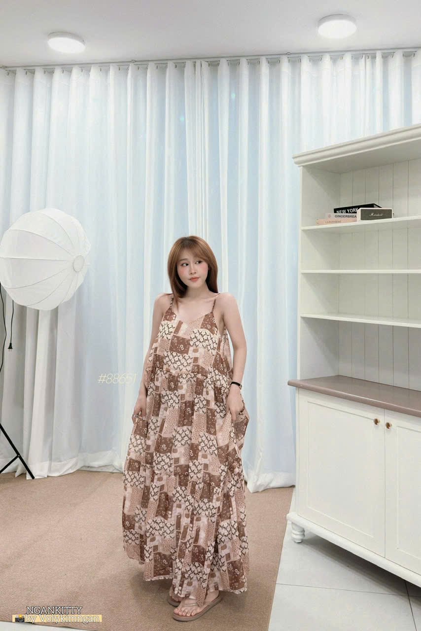 Đầm 2s voan xô caro hoa