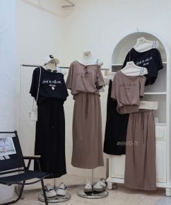 Set cv suông áo crop lệch vai