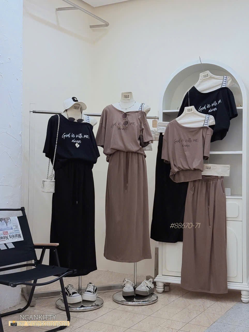 Set cv suông áo crop lệch vai