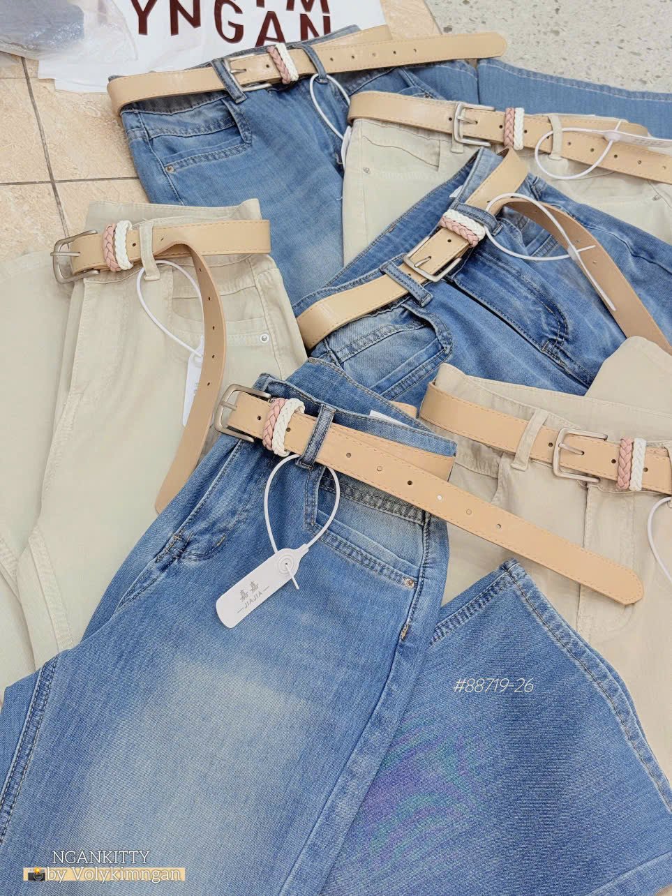 Quần jean loe trơn kèm belt - Ảnh 8