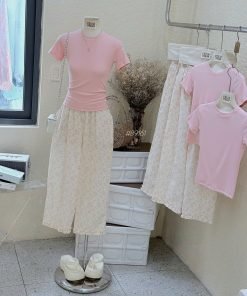 Set Áo Trơn Quần Suông Hoa #89161