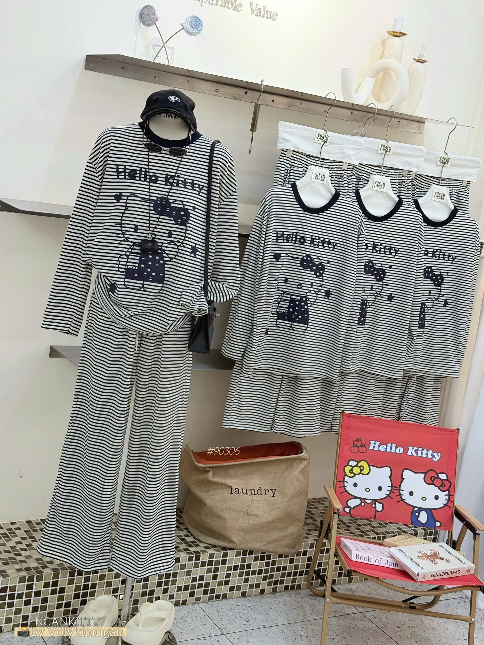 Set Hellokitty Sọc Quần Suông #90306 - Ảnh 5