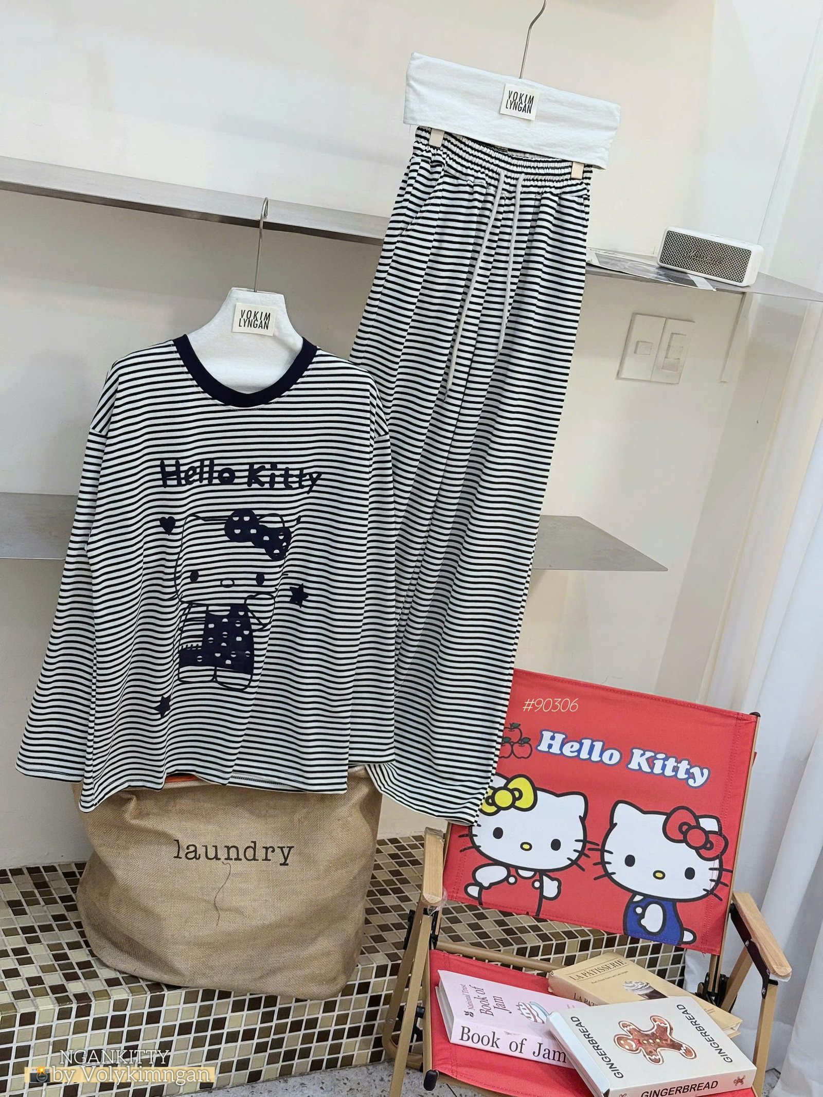 Set Hellokitty Sọc Quần Suông #90306 - Ảnh 4