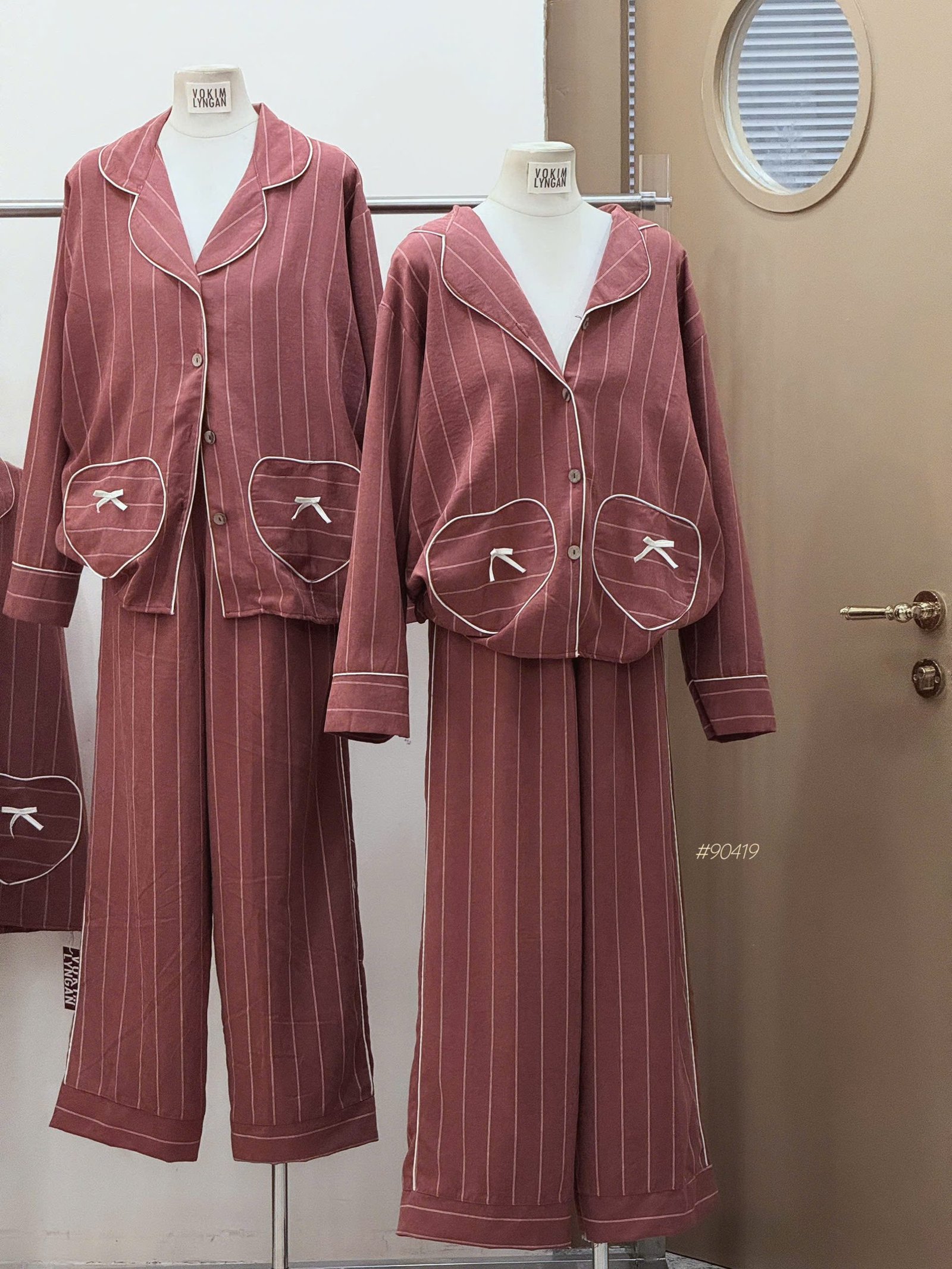 Set Pijama Sọc Túi Tim Nơ #90419 - Ảnh 4