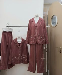 Set Pijama Sọc Túi Tim Nơ #90419
